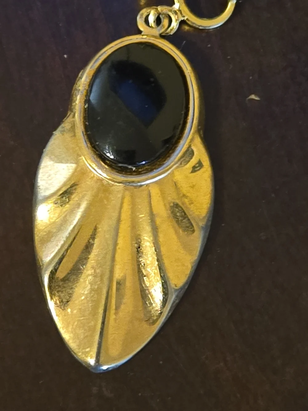 Gold Tone Drop Earrings with Black Stone Accent